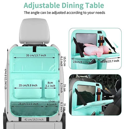 Car Backseat Organizer with Foldable Tablet Holder (Light Blue-3 / 2 Pack with Food Tray)