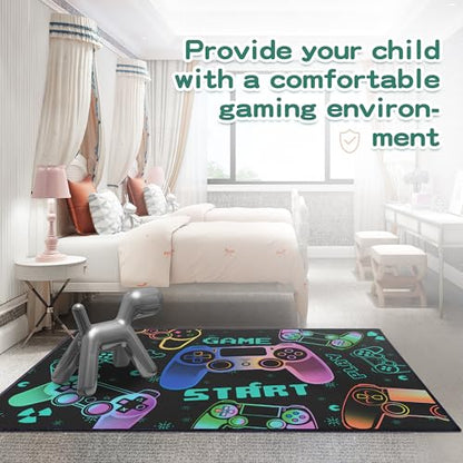 Play Gaming Rug for Bedroom Gamer Mat Gamepad for Boys Room 3x4 for Playroom Decor Washable (3'x 4' / Game01)