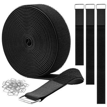 1.5"x16ft Hook and Loop Straps with 15 Metal Buckles (1.5in x 16ft Black)
