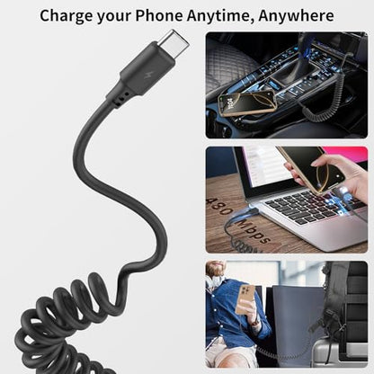 Coiled USB to USB C Cable (USB A to USB C)