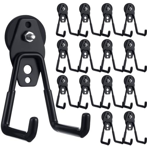 14 Pcs Large Magnetic Hooks Heavy Duty Garage Magnet Hooks Strong Storage Utility Magnetic Hangers with Anti Slip Rubber Coating for Indoor and Outdoor Hanging (Black)