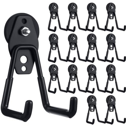 14 Pcs Large Magnetic Hooks Heavy Duty Garage Magnet Hooks Strong Storage Utility Magnetic Hangers with Anti Slip Rubber Coating for Indoor and Outdoor Hanging (Black)