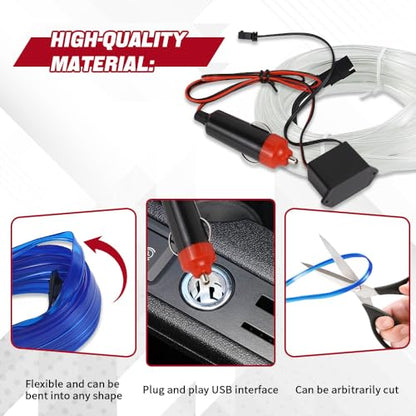 EL Wire Interior Car LED Strip Lights (Ice Blue / Cigarette Lighter)