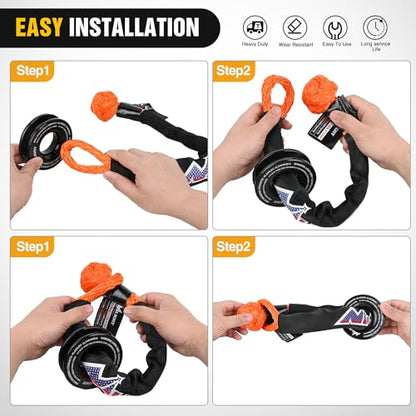 Synthetic Soft Shackle & Recovery Ring Kit (1Pc Shackles Orange + Snatch Ring / Straps)