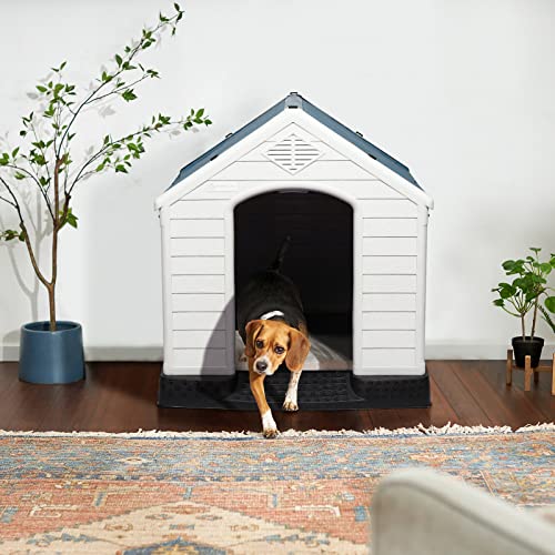 Durable Waterproof Plastic Dog House for Small to Large Sized Dogs (Blue / 34"L x 31"W x 32"H)
