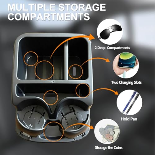 Car Center Console with Adjustable Cup Holders (Black)