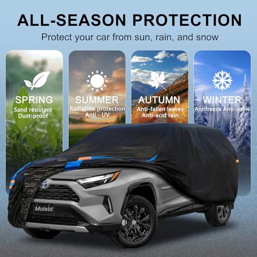 SUV Car Cover Waterproof All Weather for Automobiles (Black-Blue / 3 SUV/Jeep-Length 170-181 inch)