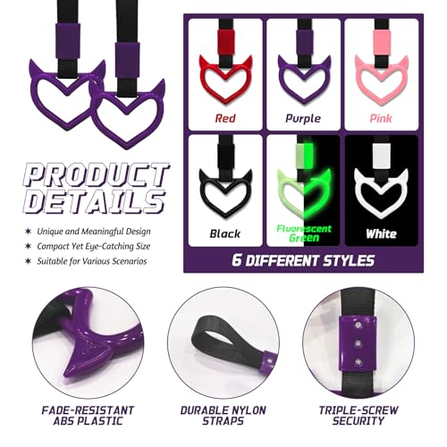 2 Pcs Devil Heart Shaped Car Handle Strap (Purple)