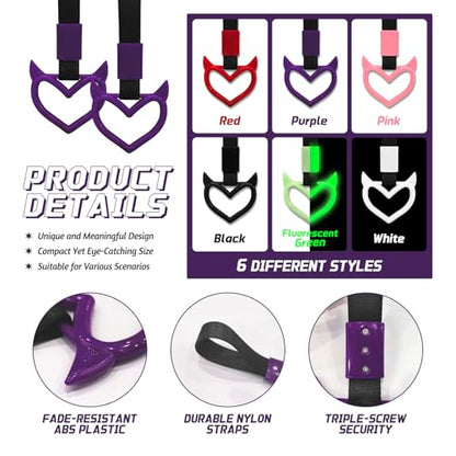 2 Pcs Devil Heart Shaped Car Handle Strap (Purple)
