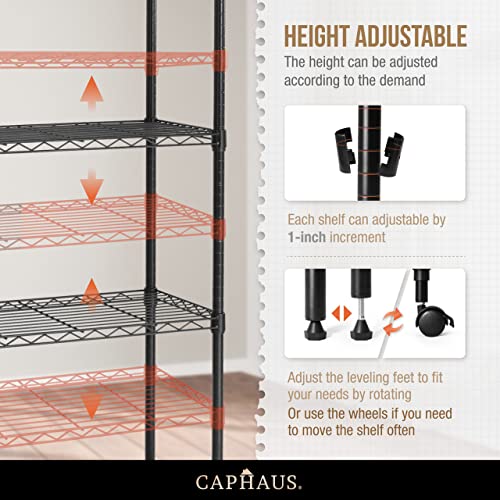NSF Adjustable Height Wire Shelving Unit w (5-tier / W/ Wheel W/ Liners)