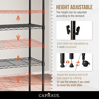 NSF Adjustable Height Wire Shelving Unit w (5-tier / W/ Wheel W/ Liners)