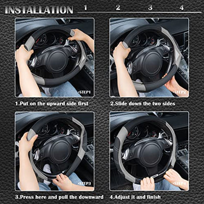 Line Rider Microfiber Leather Sporty Steering Wheel Cover Universal Fits for 95% Truck (Black＆Gray / Standard[14.5"-15"])