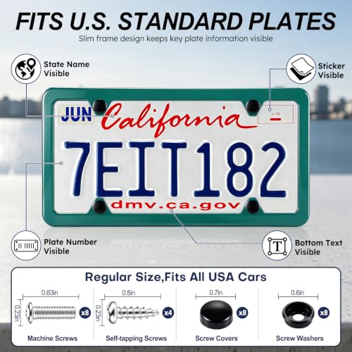 4 Holes Stainless Steel License Plate Frames (Green)