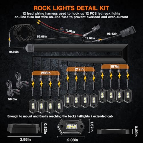 Rock Lights LEDMIRCY R3 White Rock Lights Wire Harness Kit for Trucks (White / 12 HK)