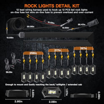 Rock Lights LEDMIRCY R3 White Rock Lights Wire Harness Kit for Trucks (White / 12 HK)