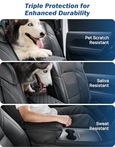 Center Console Cover with Storage Bag for SUV Sedan Car (Black / 12.6" x 7.75" x 0.66")