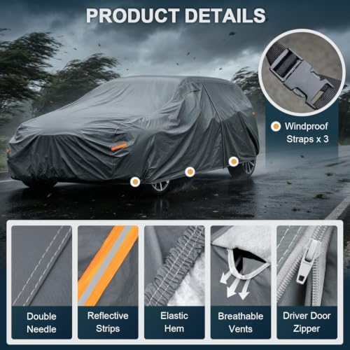 16 Layers Minivan Car Cover Waterproof All Weather Heavy Duty (3 Hatchback Car Cover / 3 Fit Minivan Length 197-215 inch)