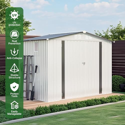 8x6 FT Outdoor Storage Shed with Windows (White+Gray / 8x6ft Standard)