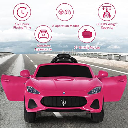 Ride on Car Pink Licensed Maserati Gbili 12V Battery Powered Electric Car with Parent Remote Control & Manual Modes (Maserati GranCabrio / Pink)