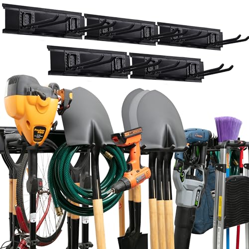 Garage Tool Organizer Wall Mount (Black / 80" Carbon Steel with 5 Racks & 10 Hooks)