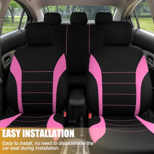 Polyester Full Car Seat Cover Set with Sponge Padding (Pink/Black)