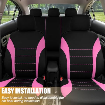 Polyester Full Car Seat Cover Set with Sponge Padding (Pink/Black)
