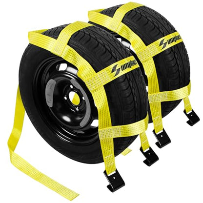 Tow Dolly Basket Straps with Flat Hook Fit 14" 15" 16" Car Tires (2 Pack-13"-16")