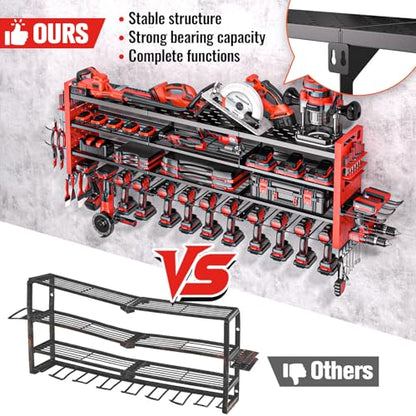 49.8" Power Tool Organizer Wall Mount (Red / 14 Drills Holder-4 Layers)