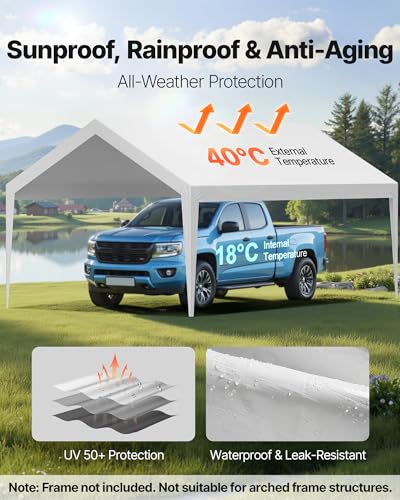 Carport Replacement Canopy Cover (White / 12x20ft)