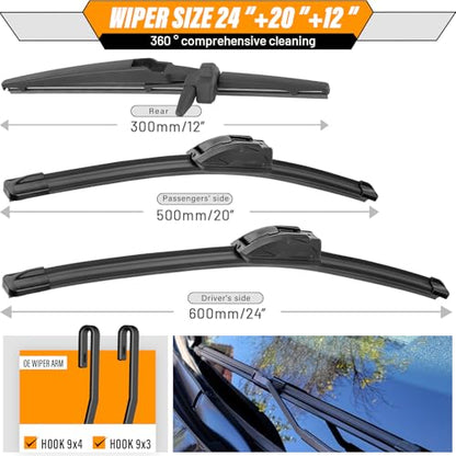 Windshield Wiper Blade Replacement for Toyota 4Runner 2010 (24"+20"+12")