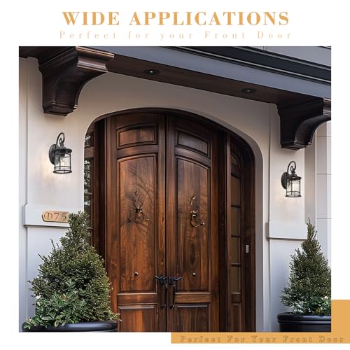 Outdoor Wall Sconces 2 Pack (Black - Water Ripple Glass / 12.4 Inch)