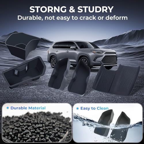 1st & 2nd Row Cup Holder Inserts & Wireless Charging Protective Mat for Toyota Grand Highlander 2026 2025 2024 (for Toyota Grand Highlander 2024-2026, 5PCS)
