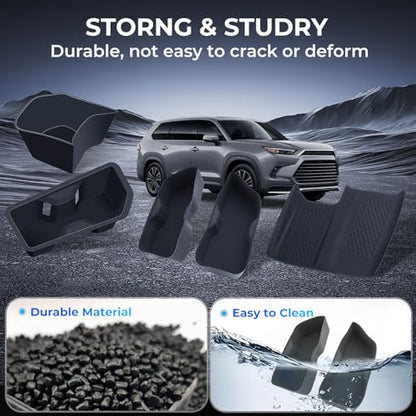 1st & 2nd Row Cup Holder Inserts & Wireless Charging Protective Mat for Toyota Grand Highlander 2026 2025 2024 (for Toyota Grand Highlander 2024-2026, 5PCS)