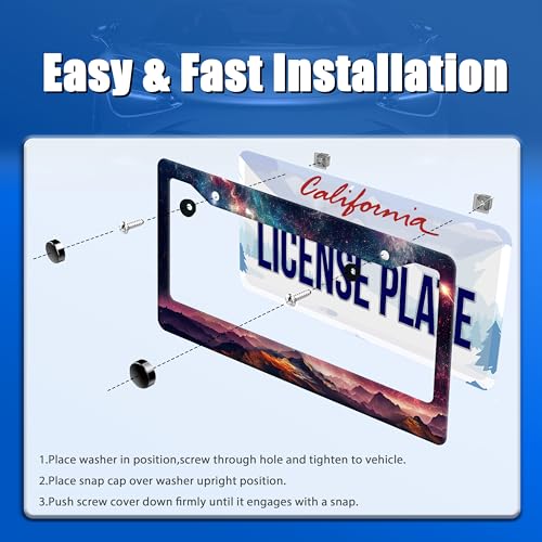 Galaxy Mountain License Plate Frame Stainless Steel Car Accessory 6x12 Inch (Galaxy and Mountains)