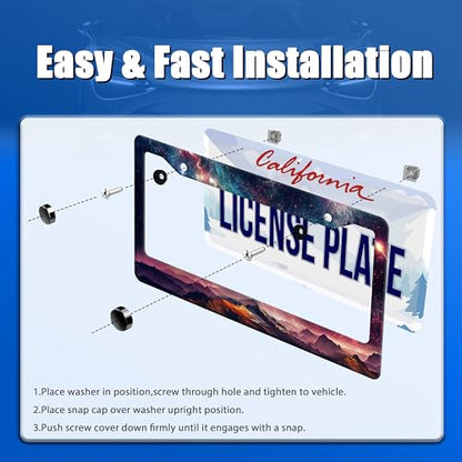 Galaxy Mountain License Plate Frame Stainless Steel Car Accessory 6x12 Inch (Galaxy and Mountains)