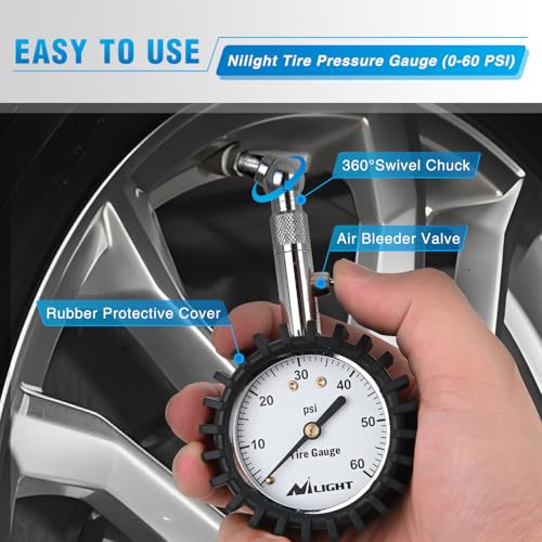 Tire Pressure Gauge 60PSI Stainless Steel Air Chucks (60psi Tire Gauge)