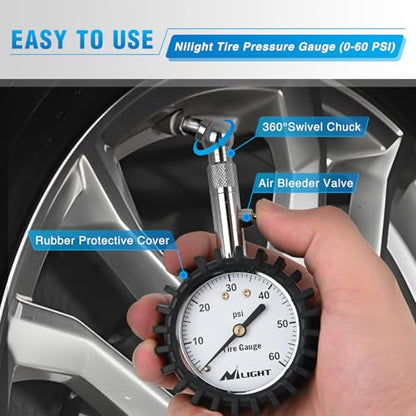 Tire Pressure Gauge 60PSI Stainless Steel Air Chucks (60psi Tire Gauge)