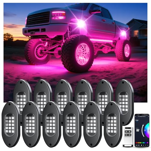 LED RGB Rock Lights for Trucks 12 Pods with APP and Remote Control (RGB / 12 Pods)