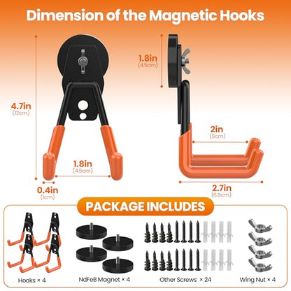 4 Pack Large Heavy Duty Magnetic Hook Extra Strong Magnetic Garage Hooks Big NdFeB Industrial Magnet Hooks Magnetic Utility Storage Holder Organization with Anti (1.6" Magnet-4 Pack-Orange)