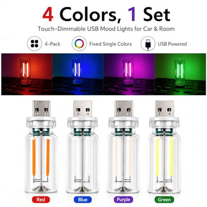 4PCS Dimmable USB Touch Control Led Night Lights (red+blue+green+purple)