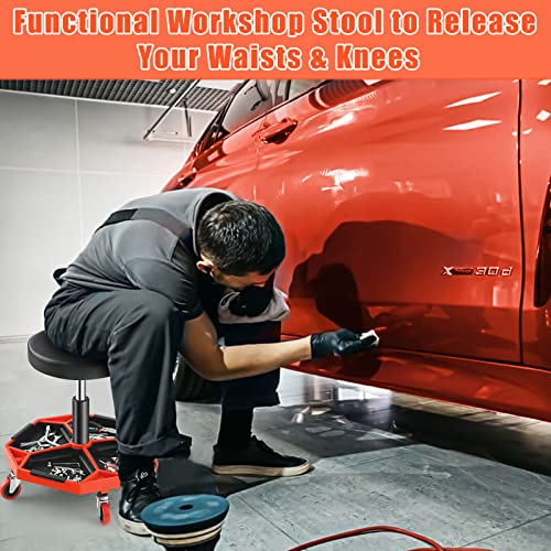 Adjustable Mechanic Rolling Stool (Red)