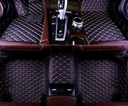 Custom All Weather Protection Leather Car Floor Mats for Cars Sedan SUV Sports Car Waterproof Floor Mat (Black gold)