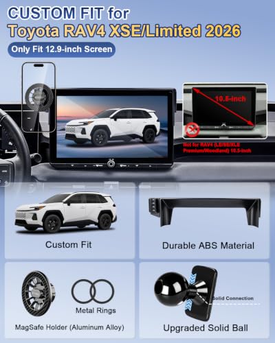 Magnetic Phone Holder for Toyota RAV4 XSE 2026 Phone Mount (Magnetic / 2026 Toyota RAV4 XSE/Limited | 12.9-Inch)