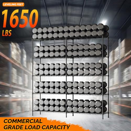 70" W Storage Shelves 1600LBS Heavy Duty Metal Shelving (Black / 69.8"W × 15.8"D × 71"H)