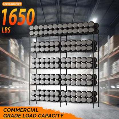 70" W Storage Shelves 1600LBS Heavy Duty Metal Shelving (Black / 69.8"W × 15.8"D × 71"H)
