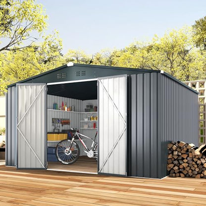 10' x 12' Large Metal Outdoor Storage Shed (Dark Grey / 10x12)