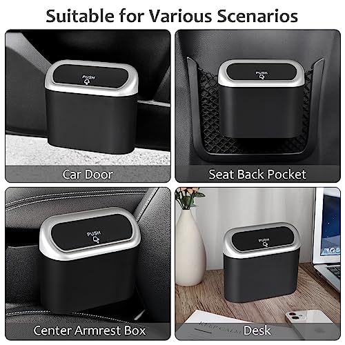 Car Trash Can with Lid (Black/Silver Lid, Black/Silver Lid)