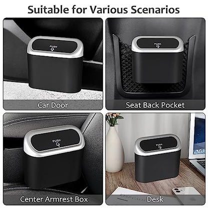 Car Trash Can with Lid (Black/Silver Lid, Black/Silver Lid)