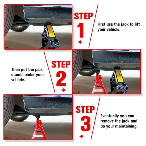 Jack Stands 3 Ton (3 Ton Double Pin Locking with Rubber Pads / Red)