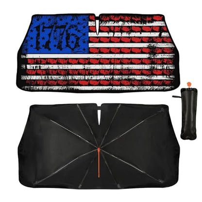 Retro USA American Flag Car Windshield Sunshade Umbrella Car Foldable Umbrella Sunshade for Front Window UV Reflector Auto Windshield Umbrella Sun Shades Cover for Most Vehicles 57'' X 30'' (57'' X 30'' / JSDK-60A)